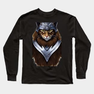 Viking Cat Portrait in Armour Long Sleeve T-Shirt